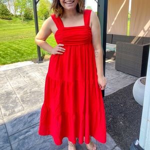 Entro Red Tiered Midi Dress